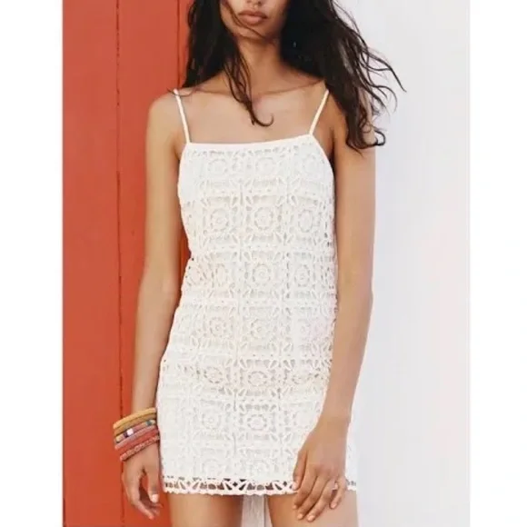 Zara | Dresses | Zara Crochet Mini Dress W Spaghetti Straps Size Xs |  Poshmark